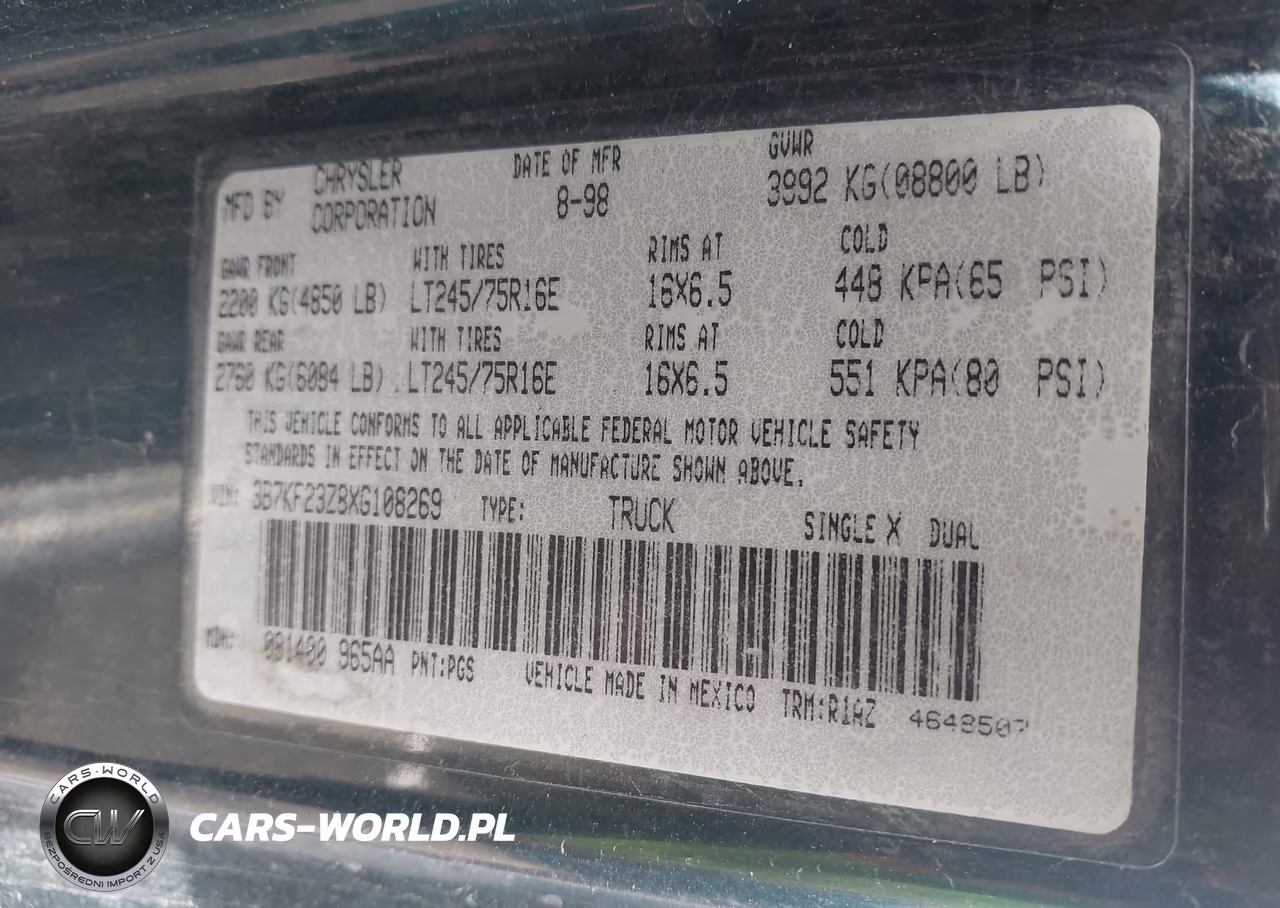 1999 Dodge Ram 2500 St VIN:3B7KF23Z8XG108269 - 9