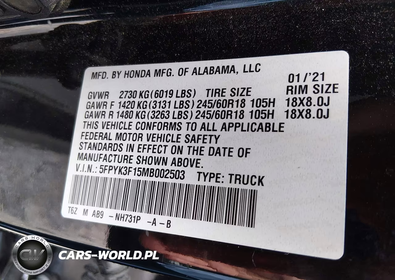 2021 Honda Ridgeline Awd Sport VIN:5FPYK3F15MB002503 - 9
