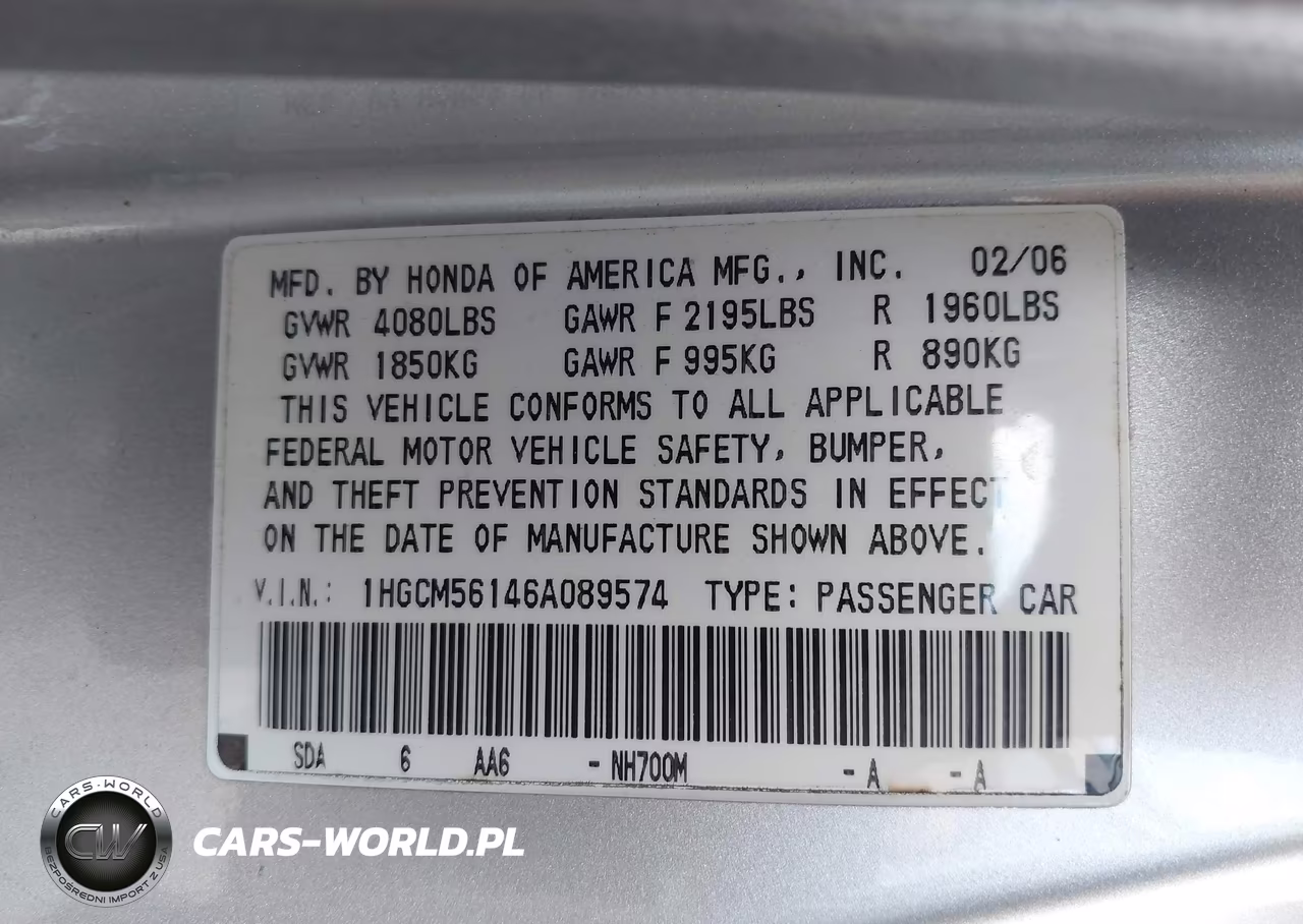 2006 Honda Accord 2.4 Vp VIN:1HGCM56146A089574 - 9