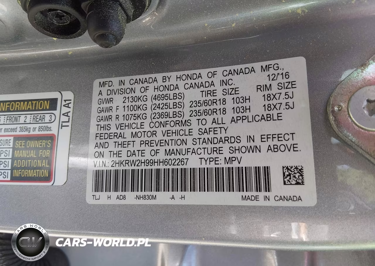 2017 Honda Cr-V Touring VIN:2HKRW2H99HH602267 - 9