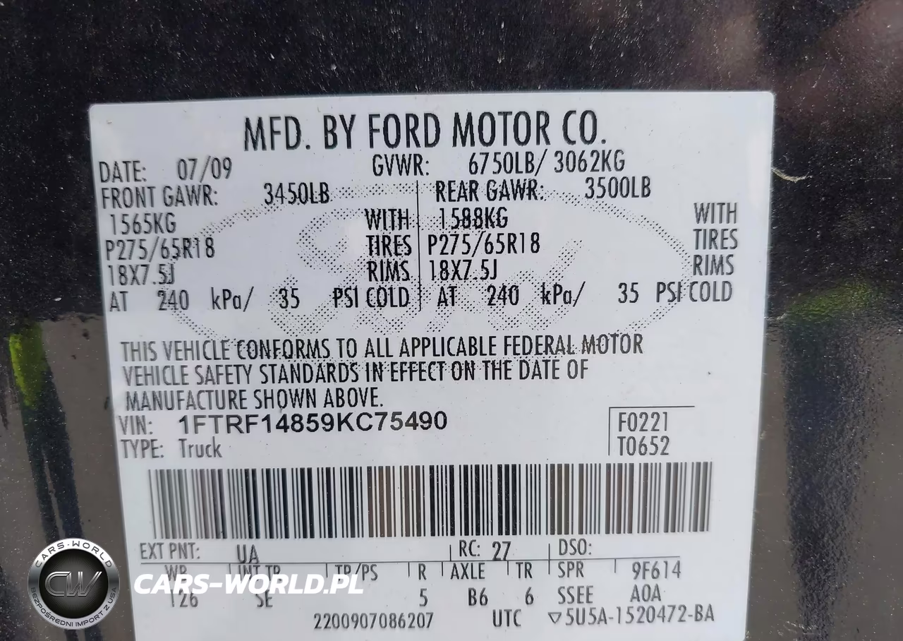 2009 Ford F-150 Stx-Xl-Xlt VIN:1FTRF14859KC75490 - 9