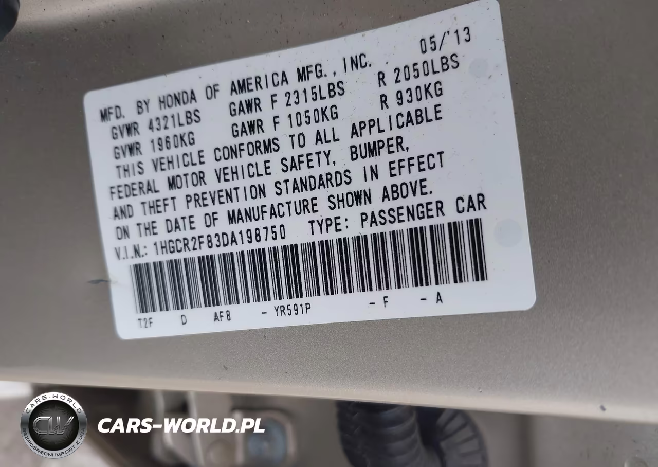 2013 Honda Accord Ex-L VIN:1HGCR2F83DA198750 - 9