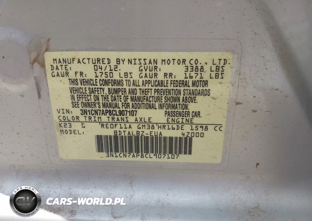 2012 Nissan Versa 1.6 Sv VIN:3N1CN7AP8CL907107 - 9