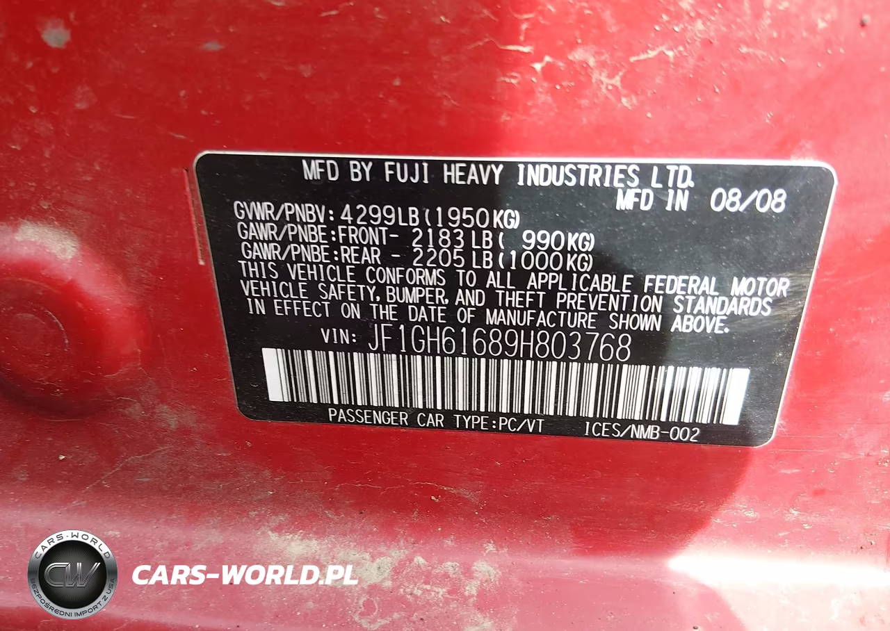 2009 Subaru Impreza 2.5I VIN:JF1GH61689H803768 - 9
