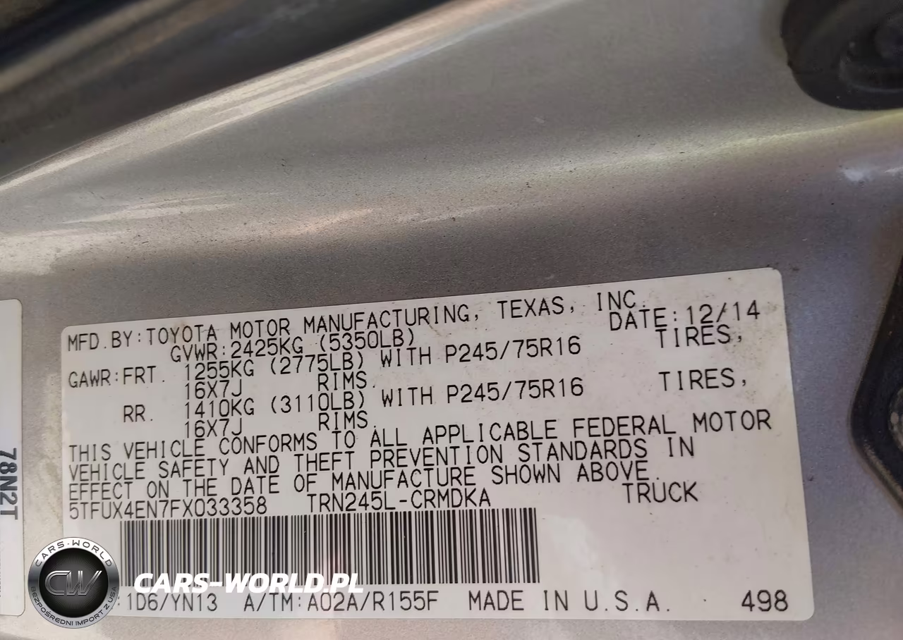 2015 Toyota Tacoma VIN:5TFUX4EN7FX033358 - 9