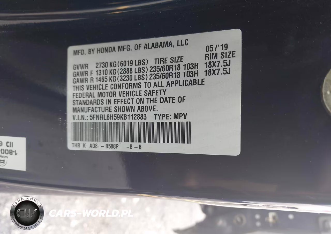 2019 Honda Odyssey Ex VIN:5FNRL6H59KB112883 - 9