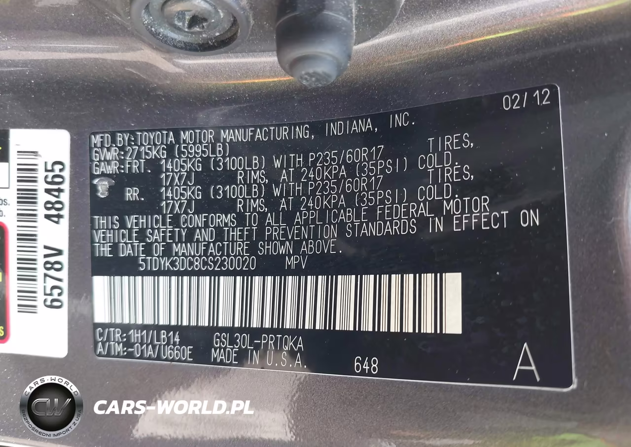 2012 Toyota Sienna Xle V6 8 Passenger VIN:5TDYK3DC8CS230020 - 9