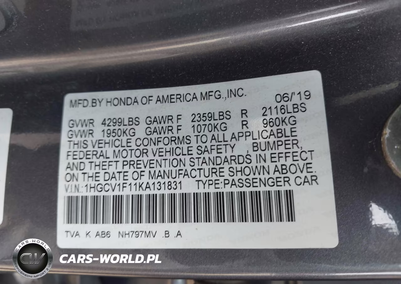 2019 Honda Accord Lx VIN:1HGCV1F11KA131831 - 9