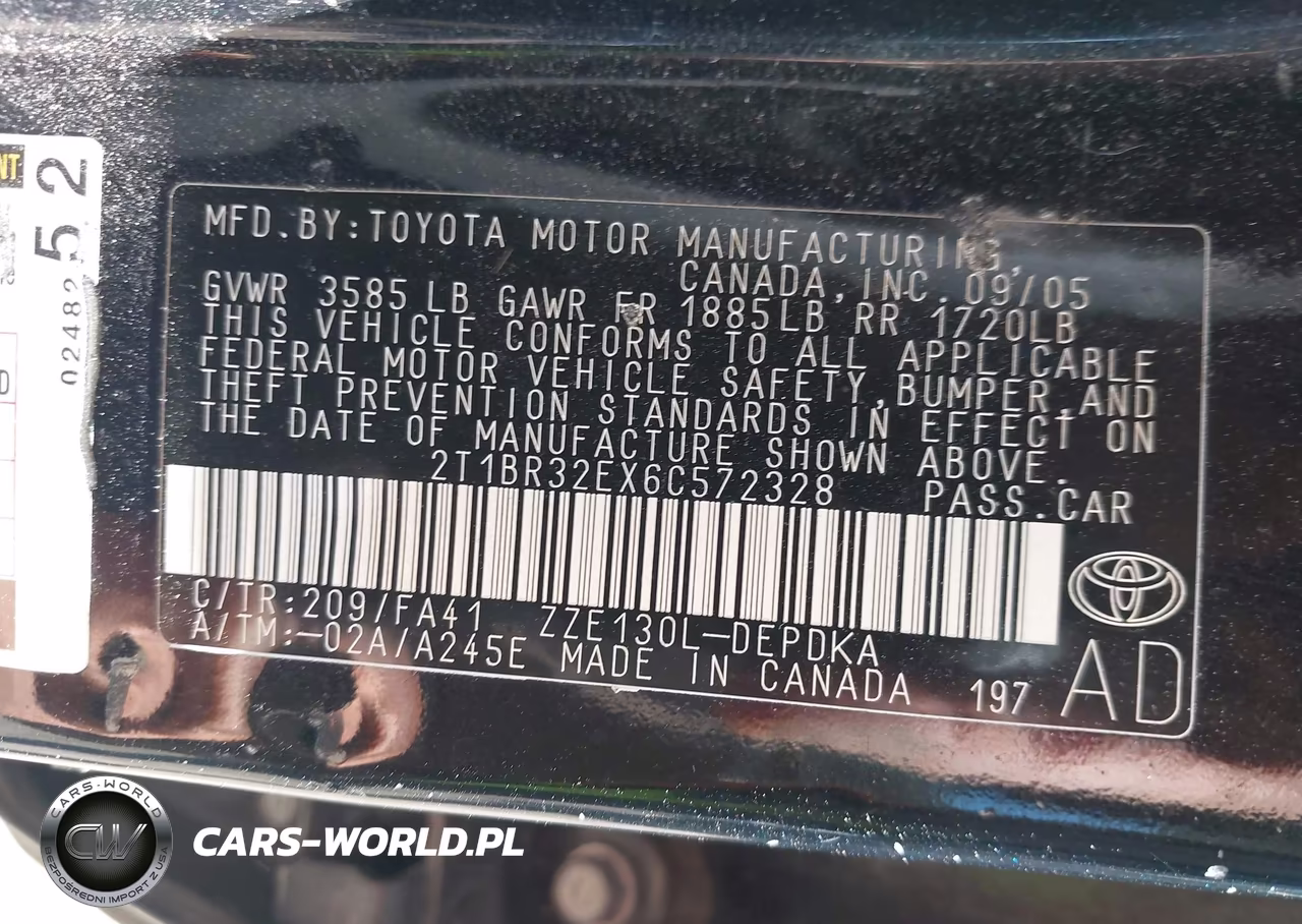 2006 Toyota Corolla Ce VIN:2T1BR32EX6C572328 - 9