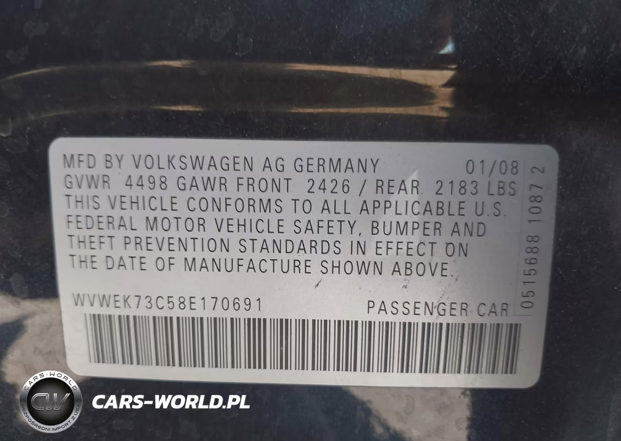 2008 Volkswagen Passat Lux VIN:WVWEK73C58E170691 - 9
