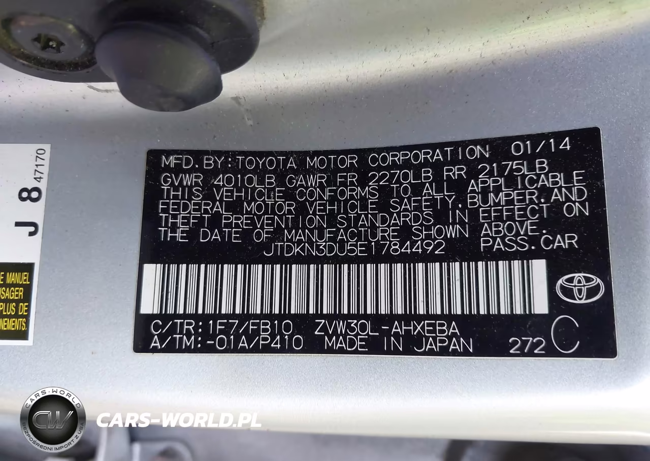 2014 Toyota Prius Two VIN:JTDKN3DU5E1784492 - 9