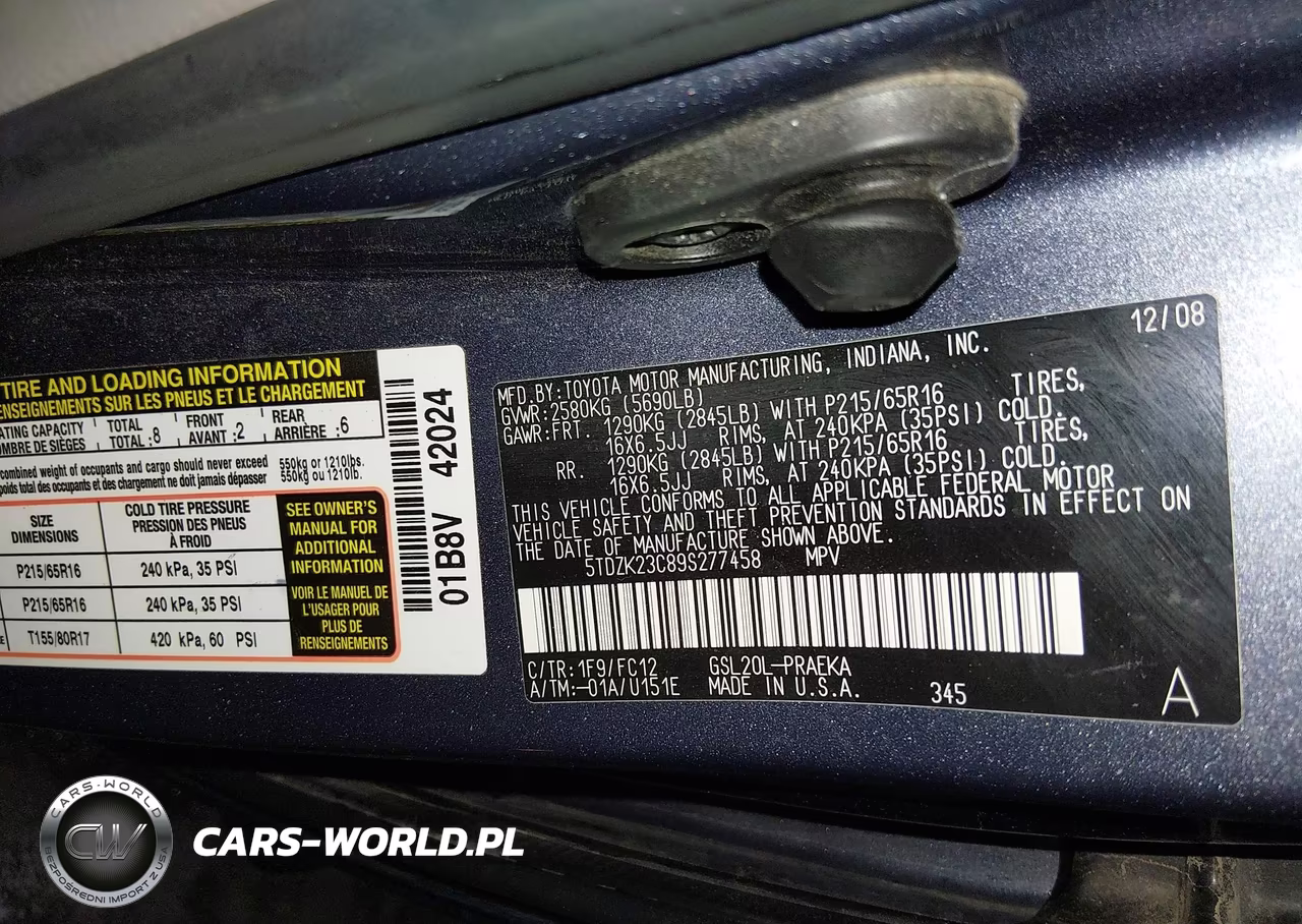 2009 Toyota Sienna Le VIN:5TDZK23C89S277458 - 9