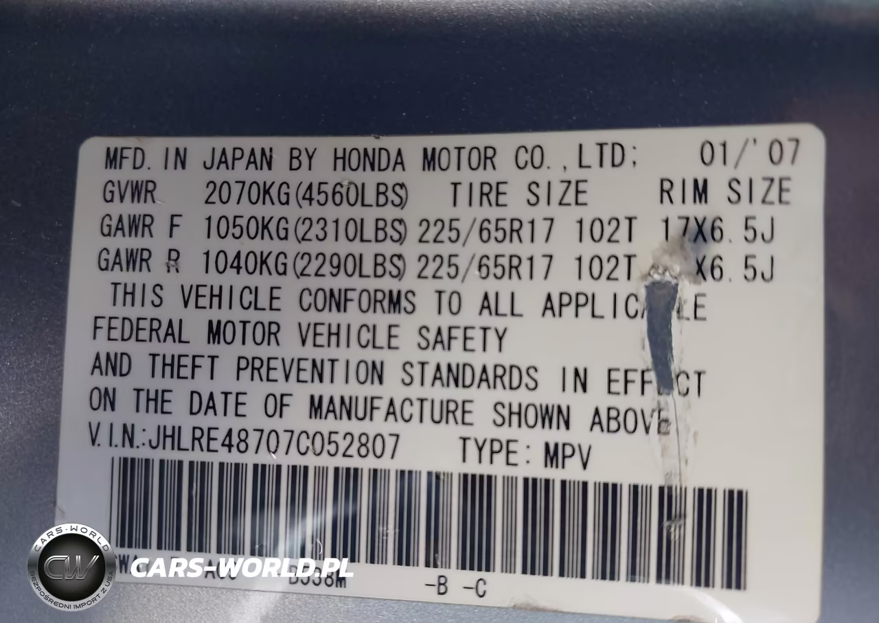 2007 Honda Cr-V Ex-L VIN:JHLRE48707C052807 - 9