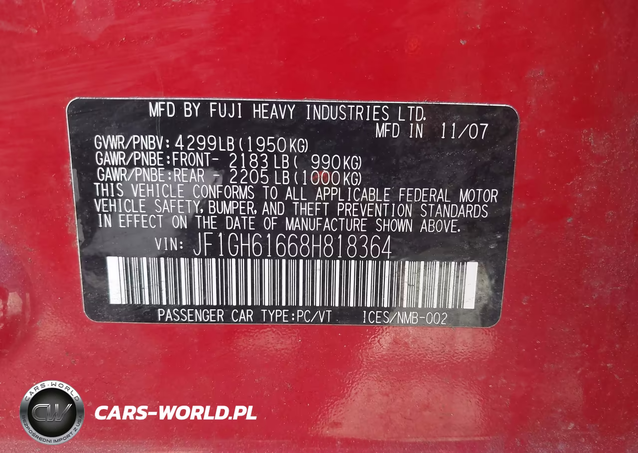 2008 Subaru Impreza Wagon (Natl) I VIN:JF1GH61668H818364 - 9
