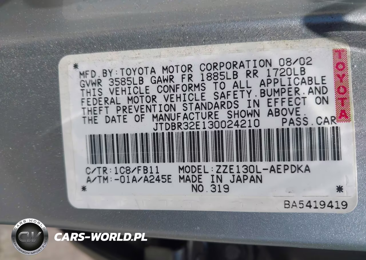 2003 Toyota Corolla Ce VIN:JTDBR32E130024210 - 9