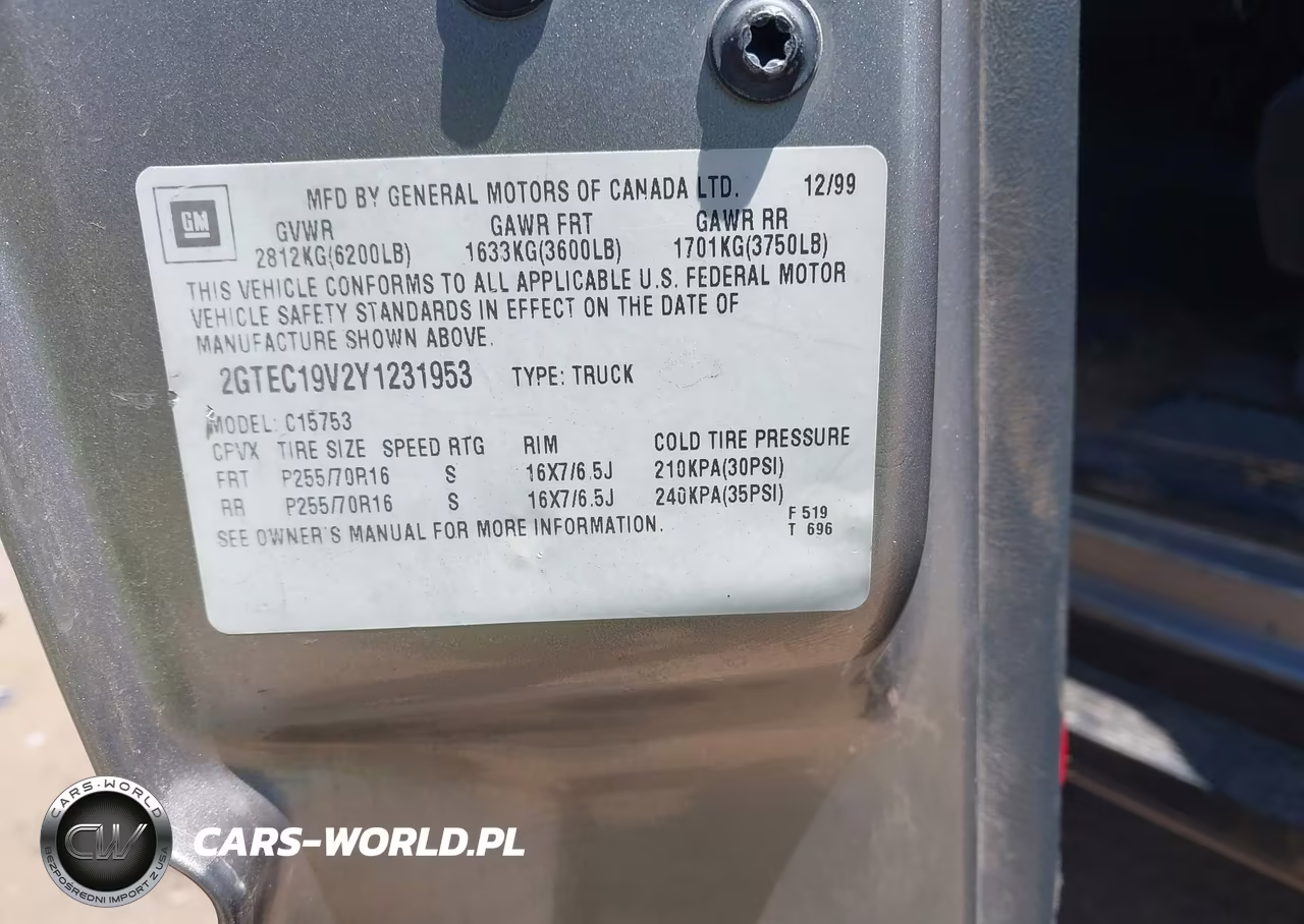 2000 GMC Sierra 1500 Sle VIN:2GTEC19V2Y1231953 - 9