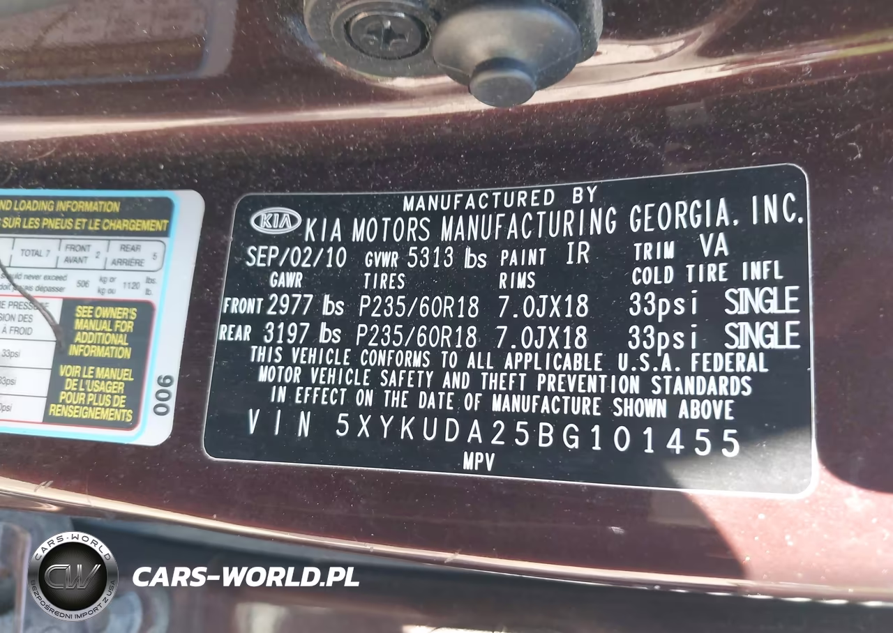 2011 Kia Sorento Ex V6 VIN:5XYKUDA25BG101455 - 9