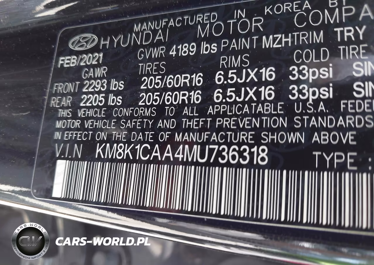 2021 Hyundai Kona Se VIN:KM8K1CAA4MU736318 - 9