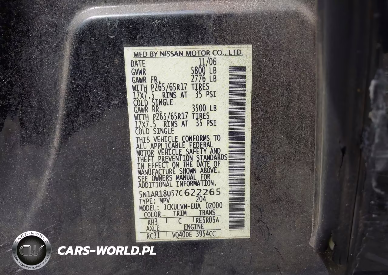 2007 Nissan Pathfinder Le VIN:5N1AR18U57C622265 - 9