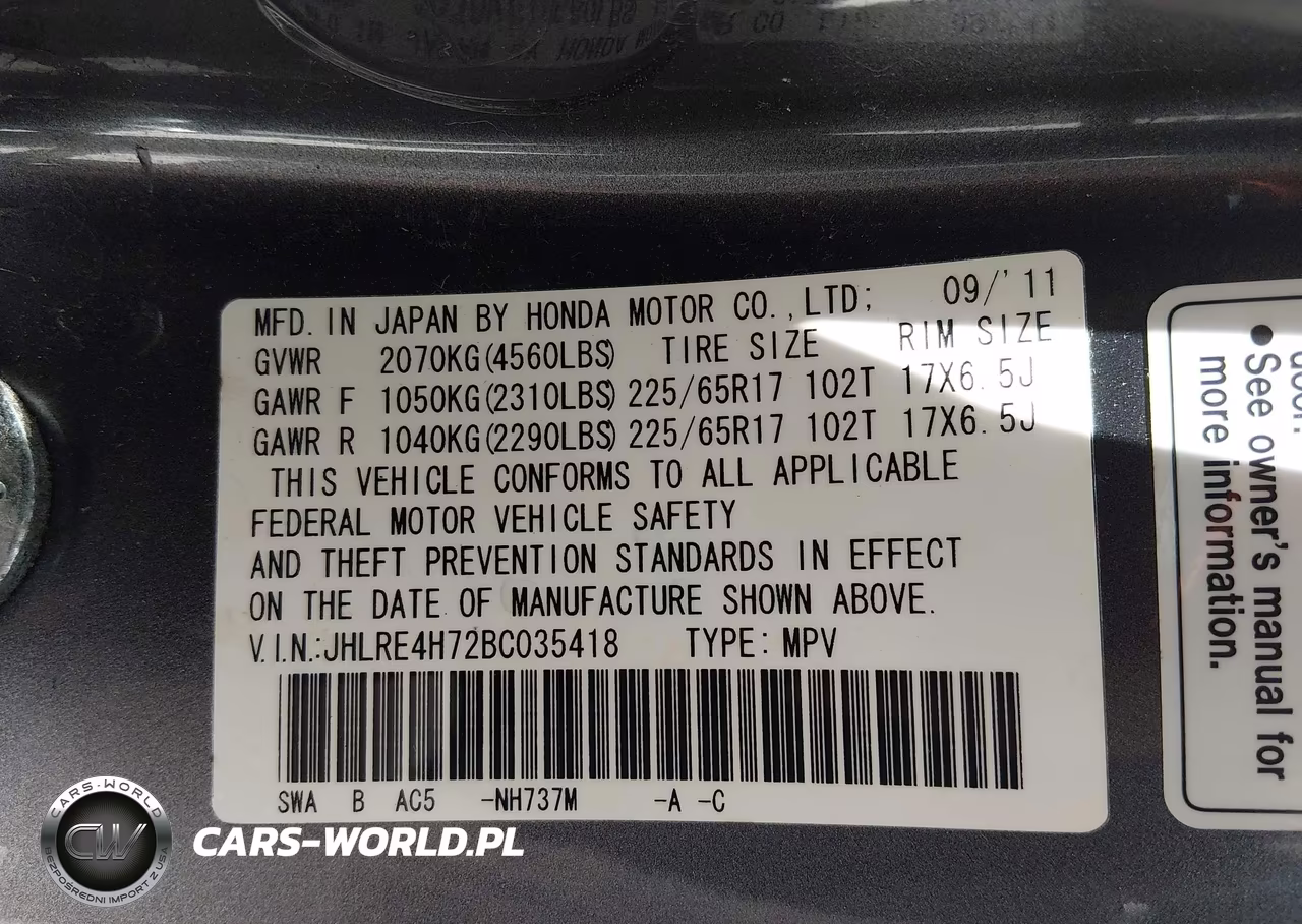 2011 Honda Cr-V Ex-L VIN:JHLRE4H72BC035418 - 9