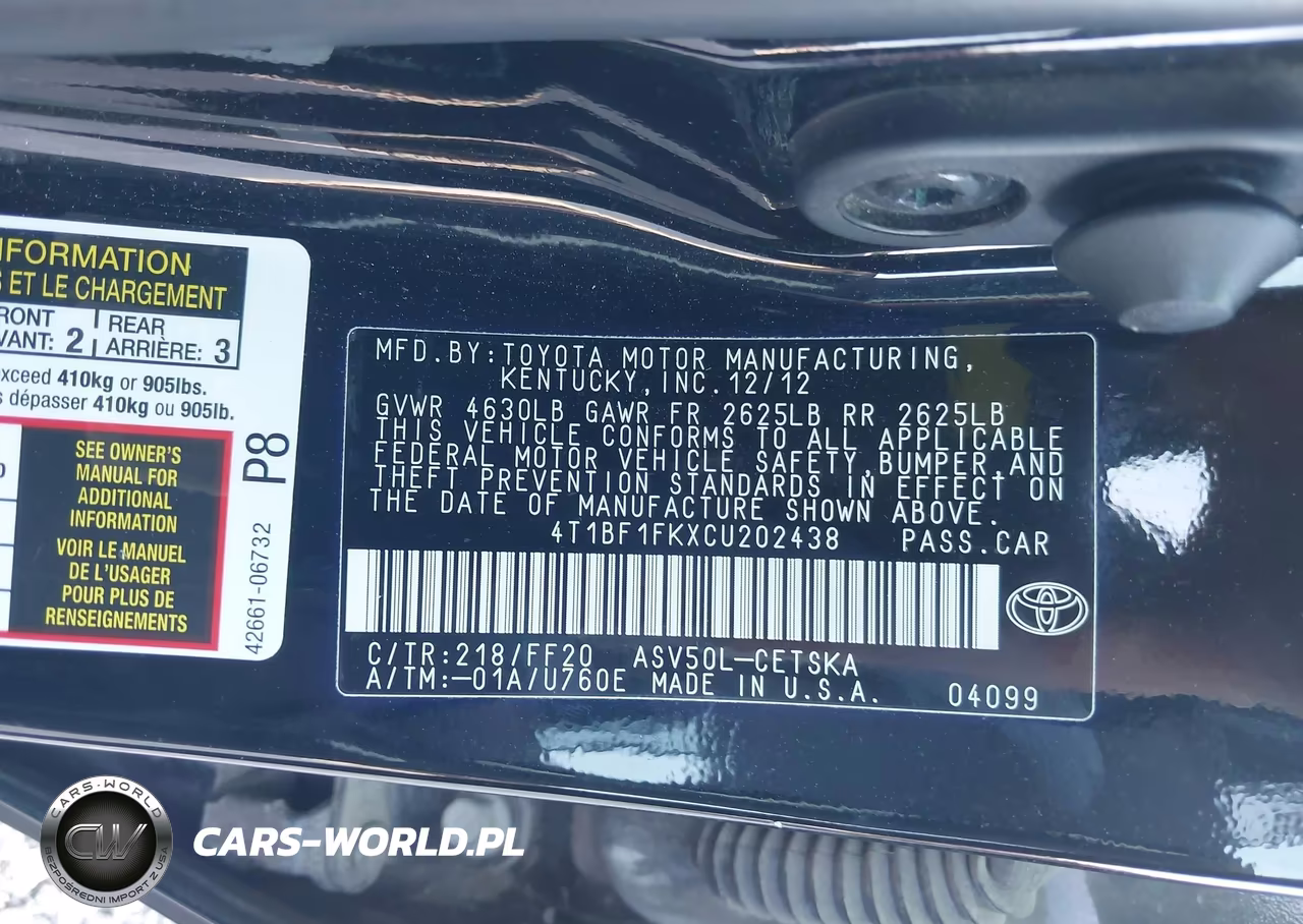 2012 Toyota Camry Se Limited Edition VIN:4T1BF1FKXCU202438 - 9