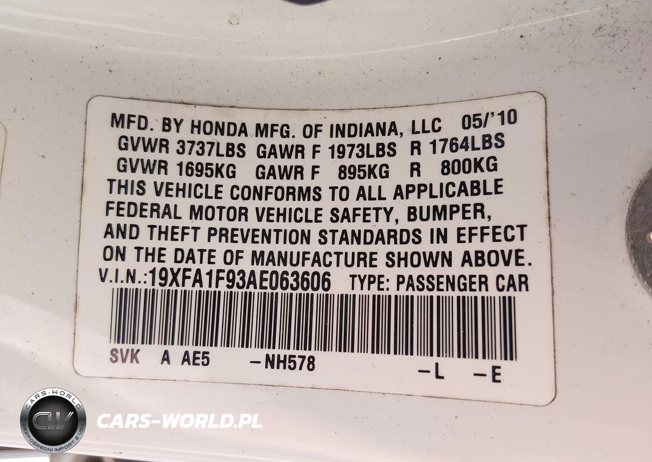 2010 Honda Civic Ex-L VIN:19XFA1F93AE063606 - 9