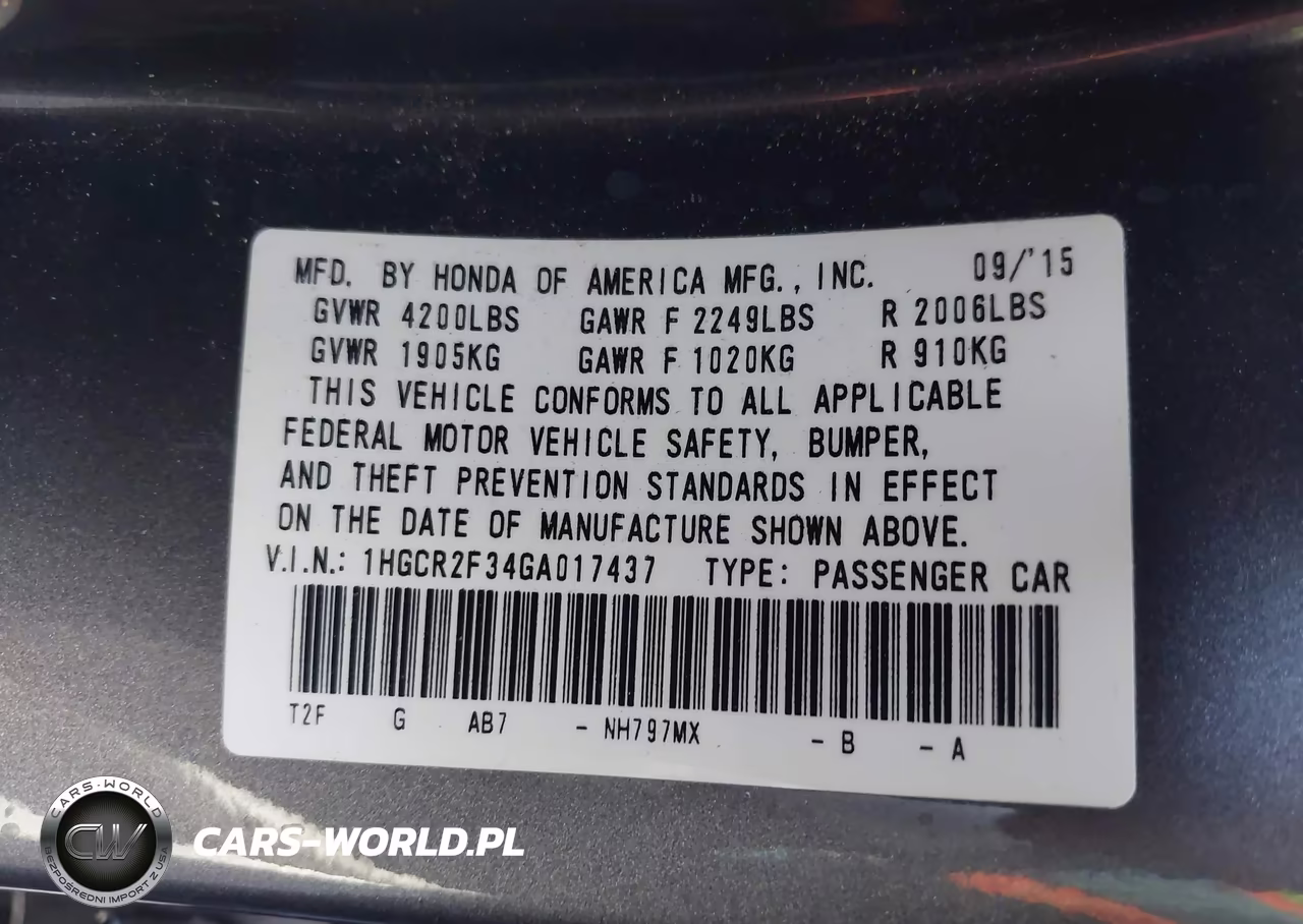 2016 Honda Accord Lx VIN:1HGCR2F34GA017437 - 9