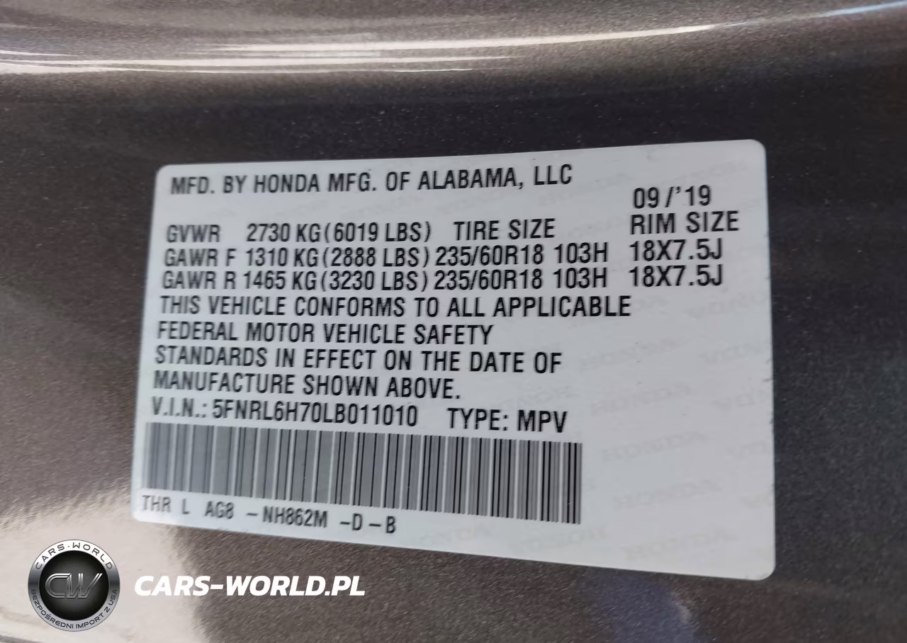 2020 Honda Odyssey Ex-L-Ex-L W-Navi Res VIN:5FNRL6H70LB011010 - 9