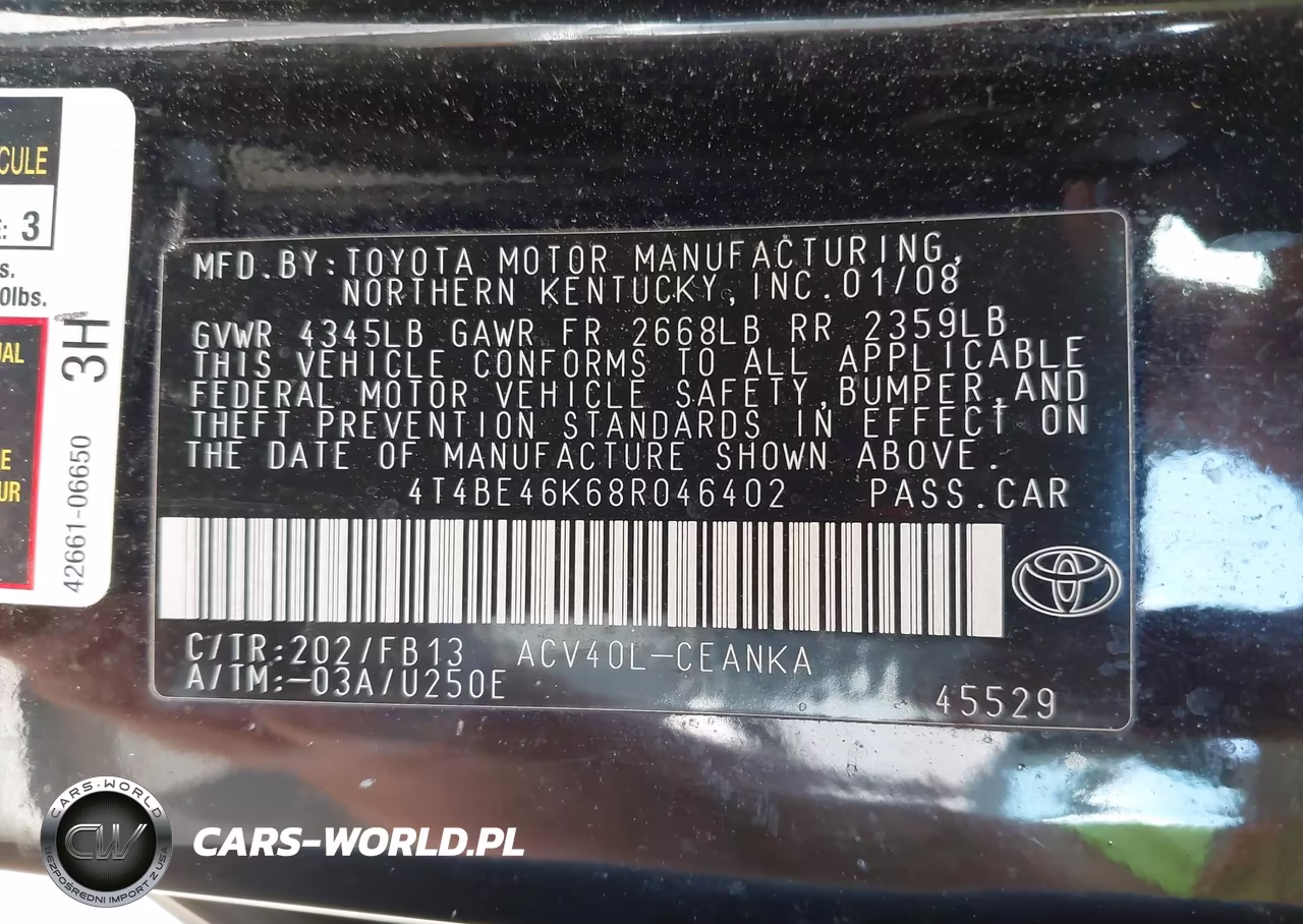 2008 Toyota Camry Le VIN:4T4BE46K68R046402 - 9