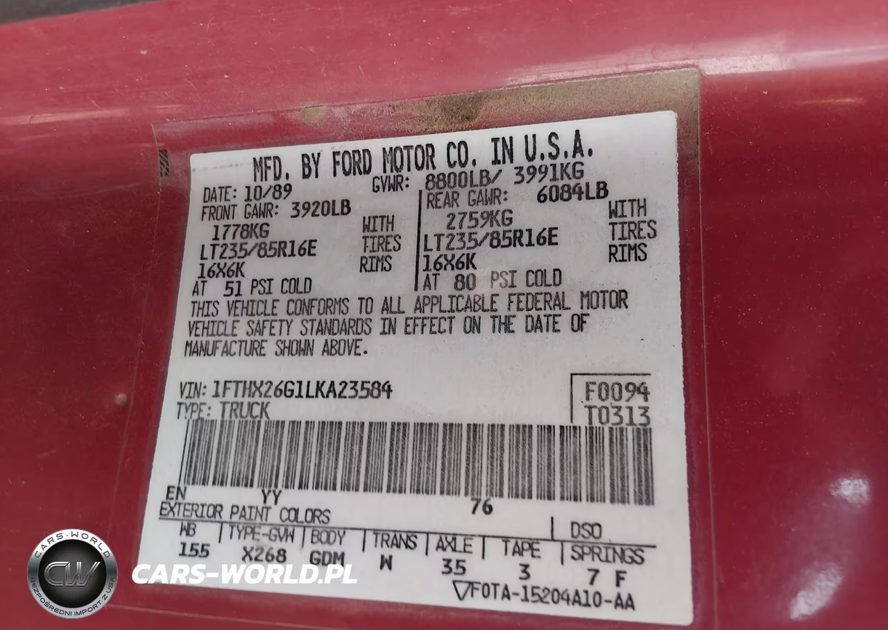1990 Ford F250 VIN:1FTHX26G1LKA23584 - 9