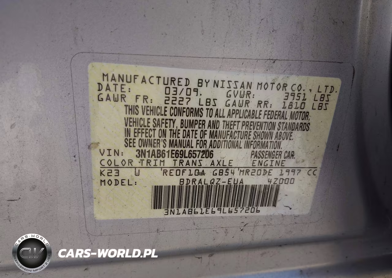 2009 Nissan Sentra 2.0 VIN:3N1AB61E69L657206 - 9