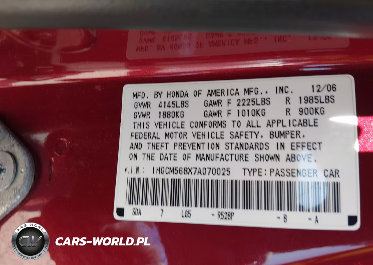 2007 Honda Accord 2.4 Ex VIN:1HGCM568X7A070025 - 9