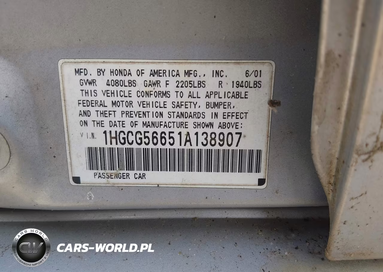 2001 Honda Accord 2.3 Ex VIN:1HGCG56651A138907 - 9