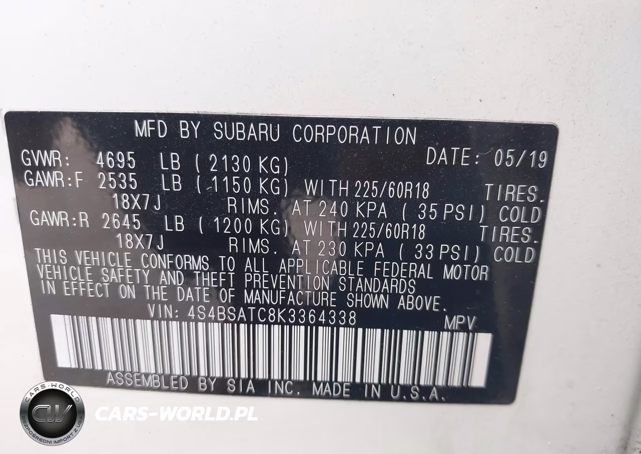 2019 Subaru Outback 2.5I Touring VIN:4S4BSATC8K3364338 - 9