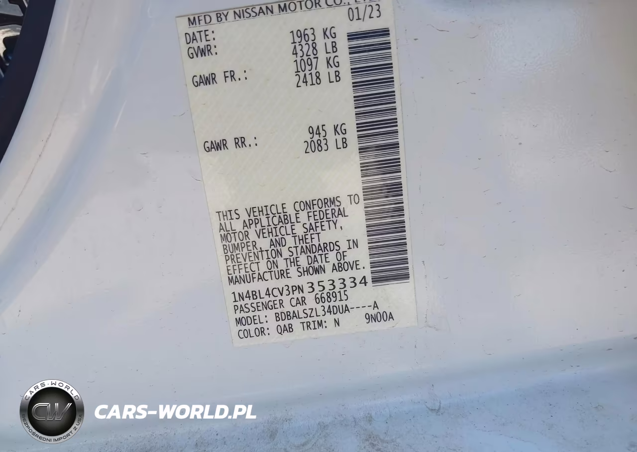 2023 Nissan Altima Sr Fwd VIN:1N4BL4CV3PN353334 - 9