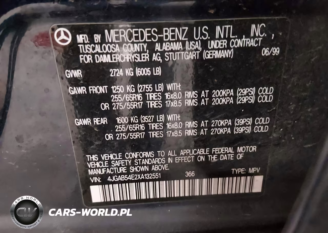 1999 Mercedes-Benz Ml 320 VIN:4JGAB54E2XA132551 - 9