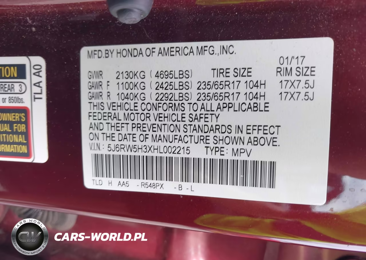 2017 Honda Cr-V Lx VIN:5J6RW5H3XHL002215 - 9