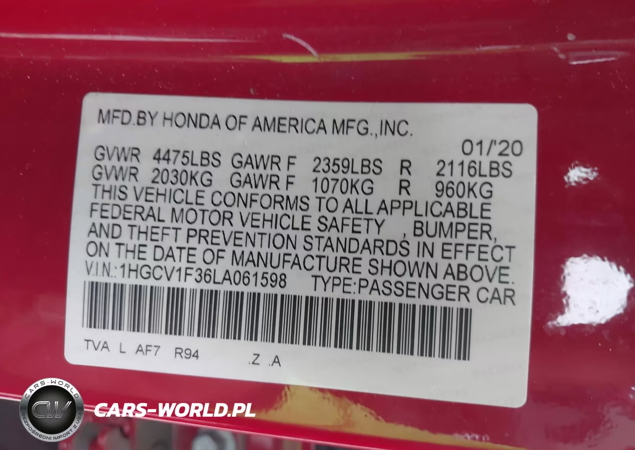 2020 Honda Accord Sport VIN:1HGCV1F36LA061598 - 9