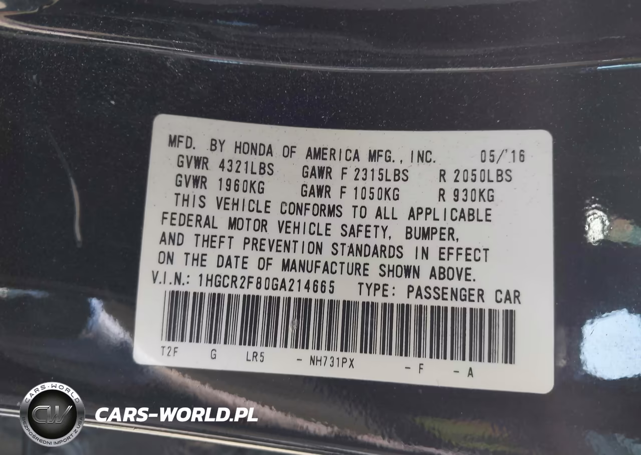 2016 Honda Accord Ex-L VIN:1HGCR2F80GA214665 - 9