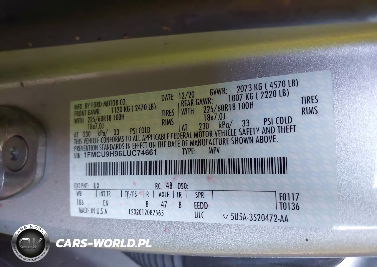 2020 Ford Escape Sel VIN:1FMCU9H96LUC74661 - 9