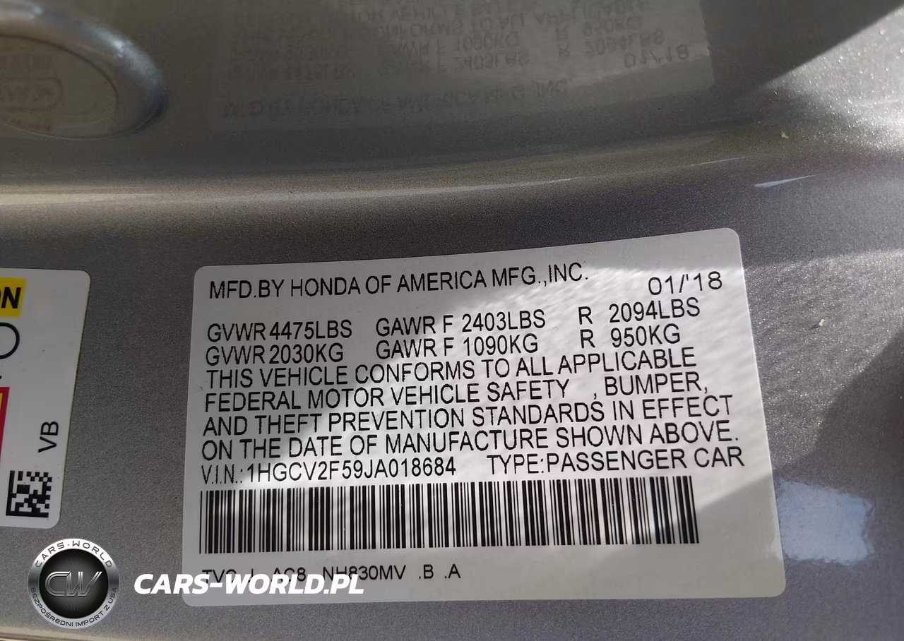 2018 Honda Accord Ex-L 2.0T VIN:1HGCV2F59JA018684 - 9