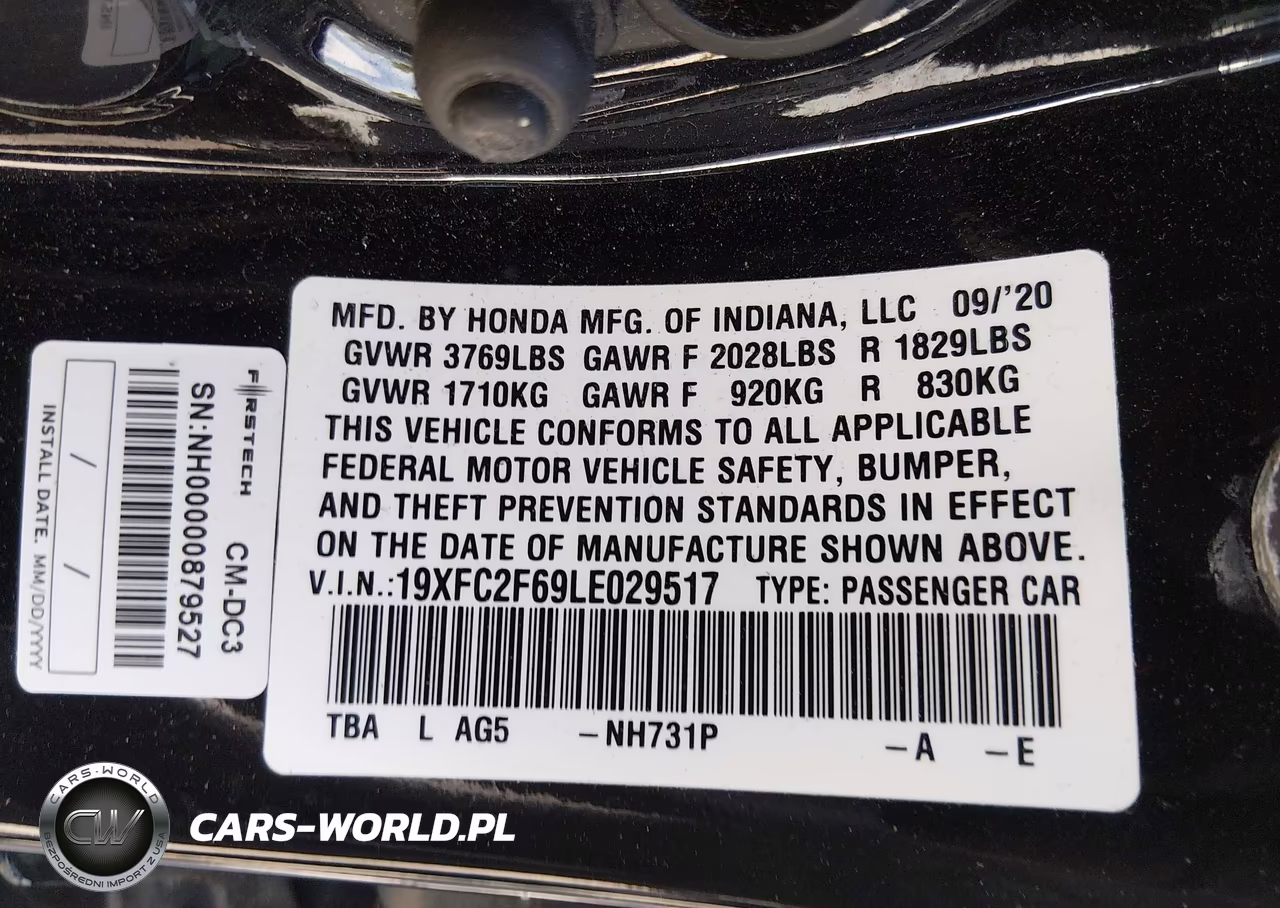 2020 Honda Civic Lx VIN:19XFC2F69LE029517 - 9