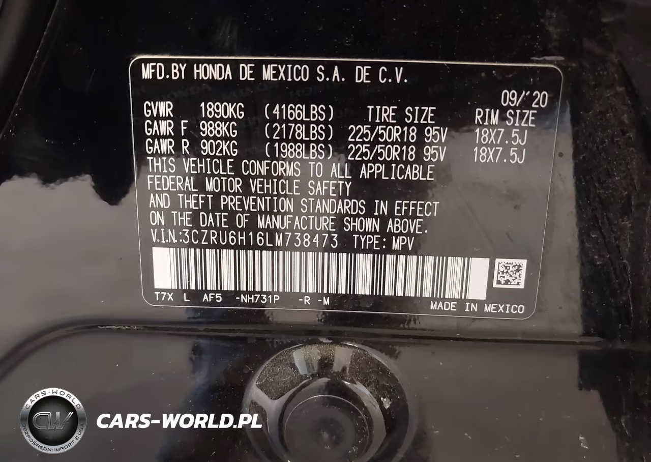 2020 Honda Hr-V Awd Sport VIN:3CZRU6H16LM738473 - 9