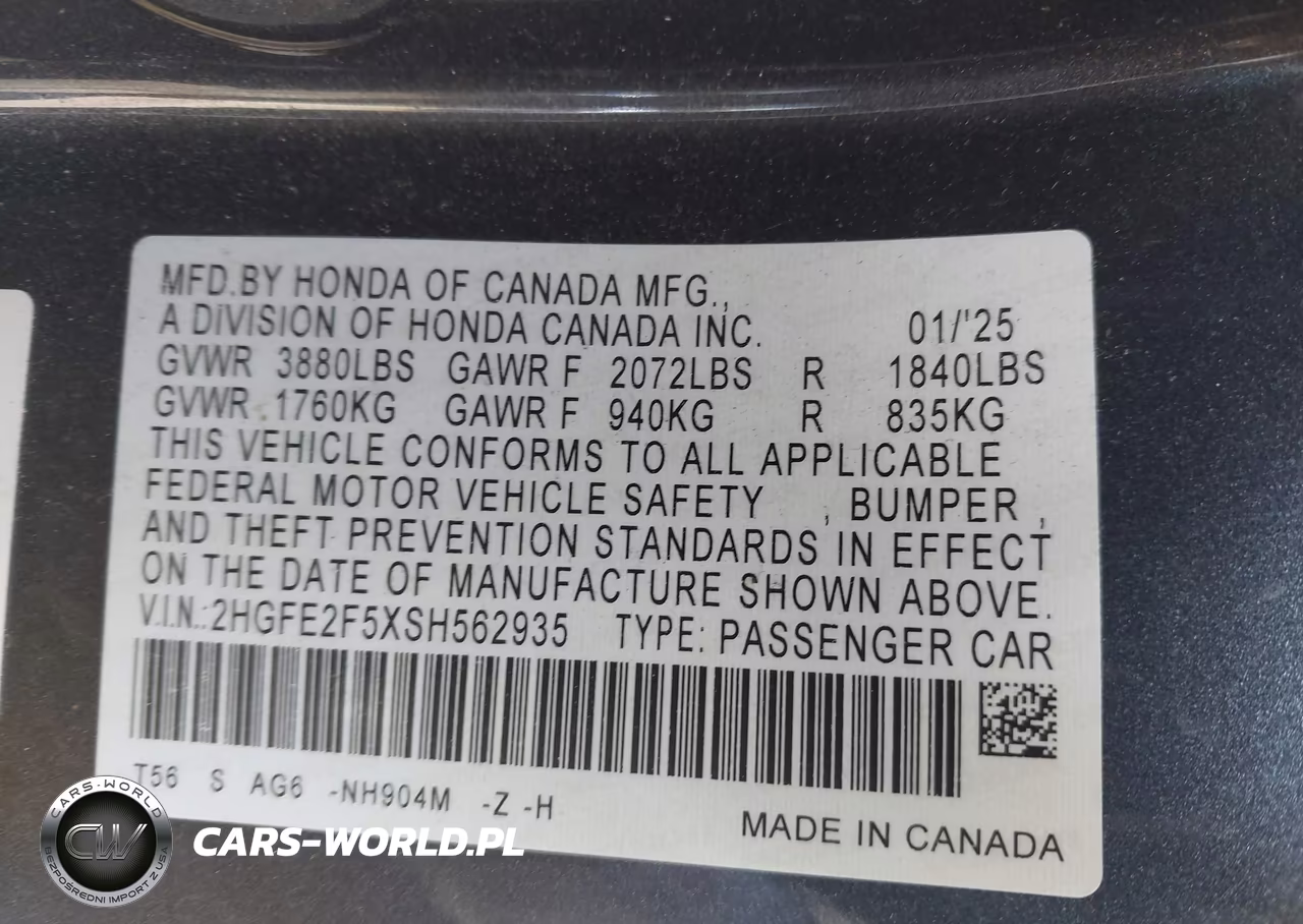 2025 Honda Civic Sport VIN:2HGFE2F5XSH562935 - 9
