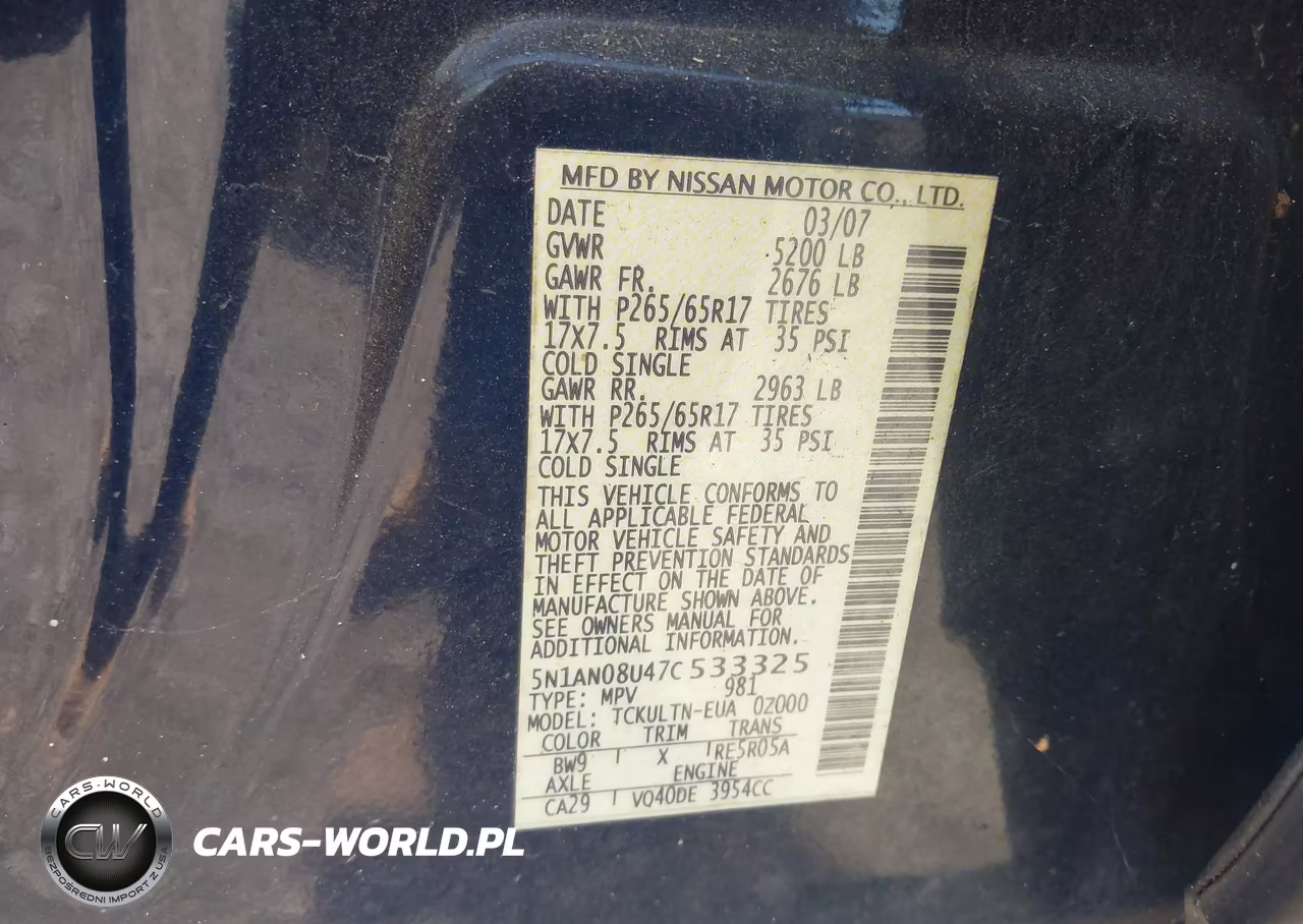 2007 Nissan Xterra Se VIN:5N1AN08U47C533325 - 9