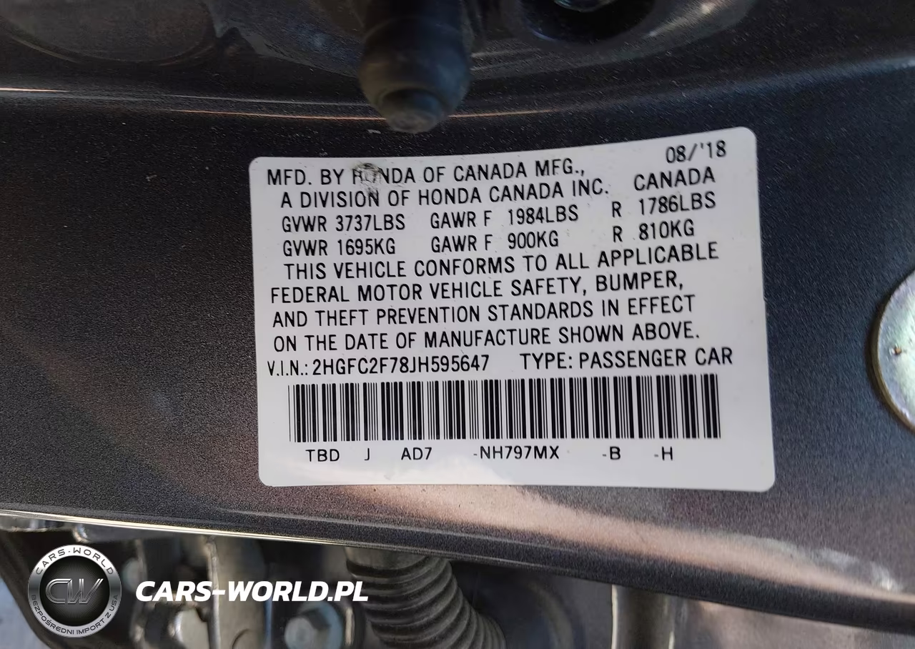 2018 Honda Civic Ex VIN:2HGFC2F78JH595647 - 9