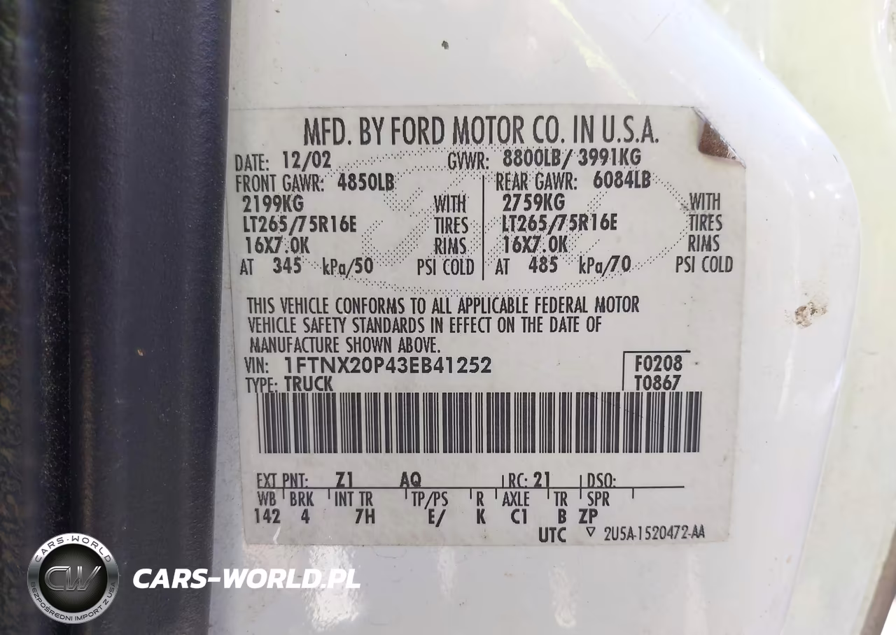 2003 Ford F-250 Lariat-Xl-Xlt VIN:1FTNX20P43EB41252 - 9