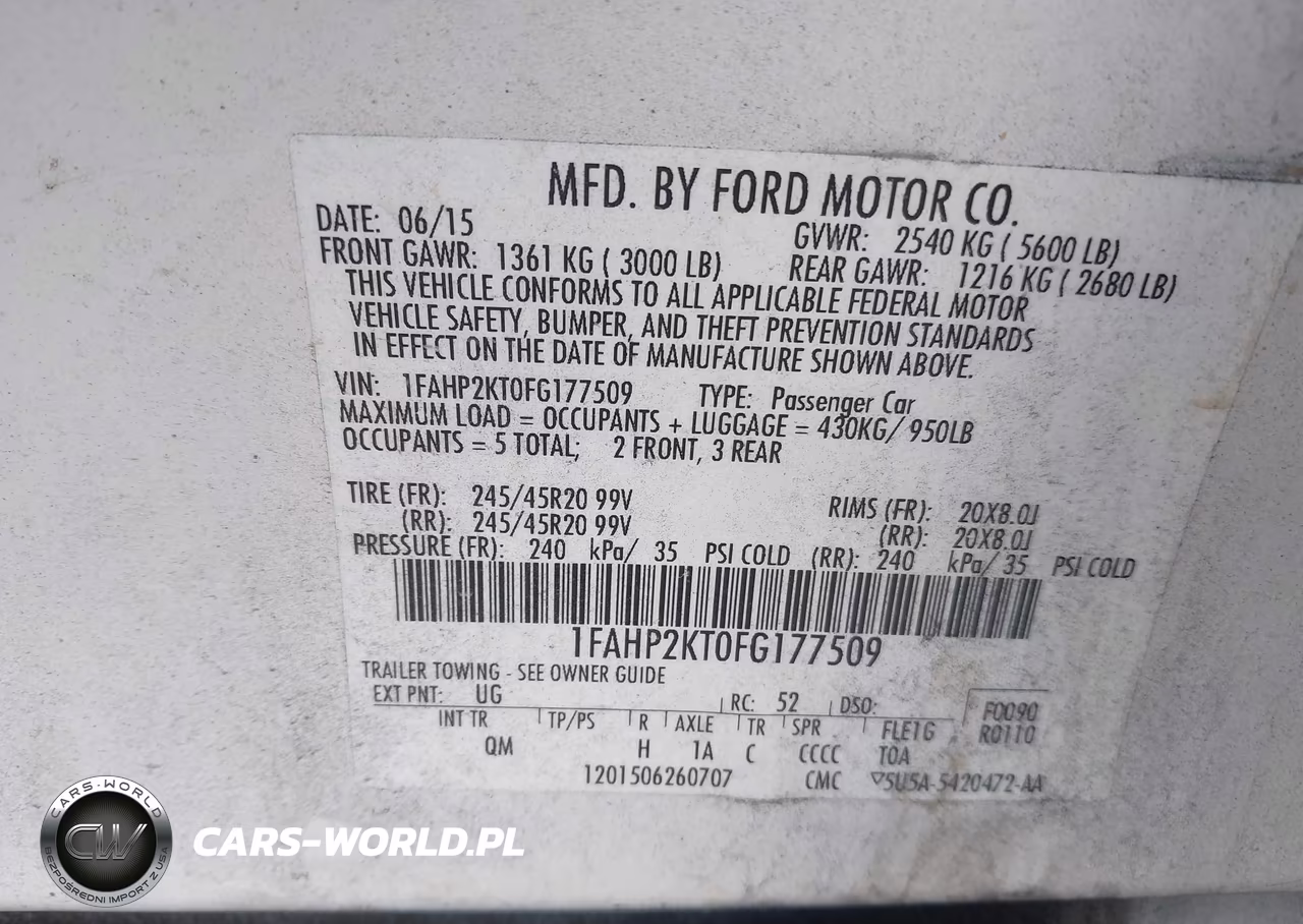 2015 Ford Taurus Sho VIN:1FAHP2KT0FG177509 - 9