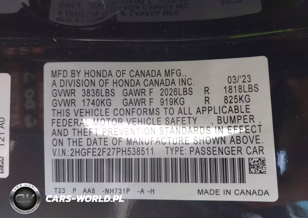 2023 Honda Civic Lx VIN:2HGFE2F27PH538511 - 9