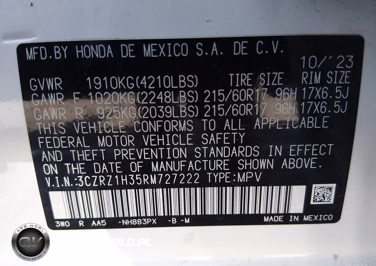 2024 Honda Hr-V 2Wd Lx VIN:3CZRZ1H35RM727222 - 9